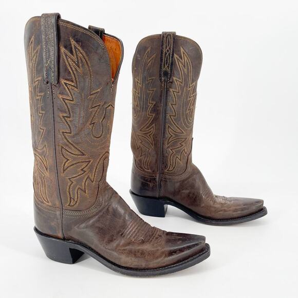 Lucchese Brown Savannah Mad Dog Goat Leather Western Cowgirl Boot size 6.5 - Picture 1 of 11